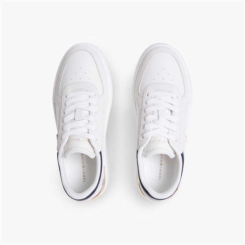Tommy Hilfiger Womens Satin Platform Trainers Ecru/Space Blue