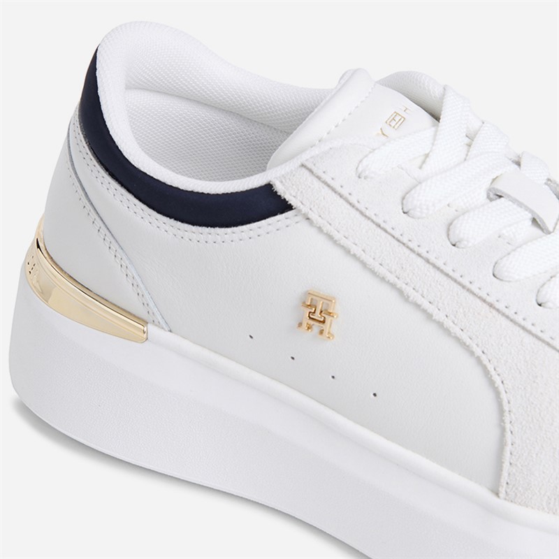 Tommy Hilfiger Womens Satin Platform Trainers Ecru/Space Blue
