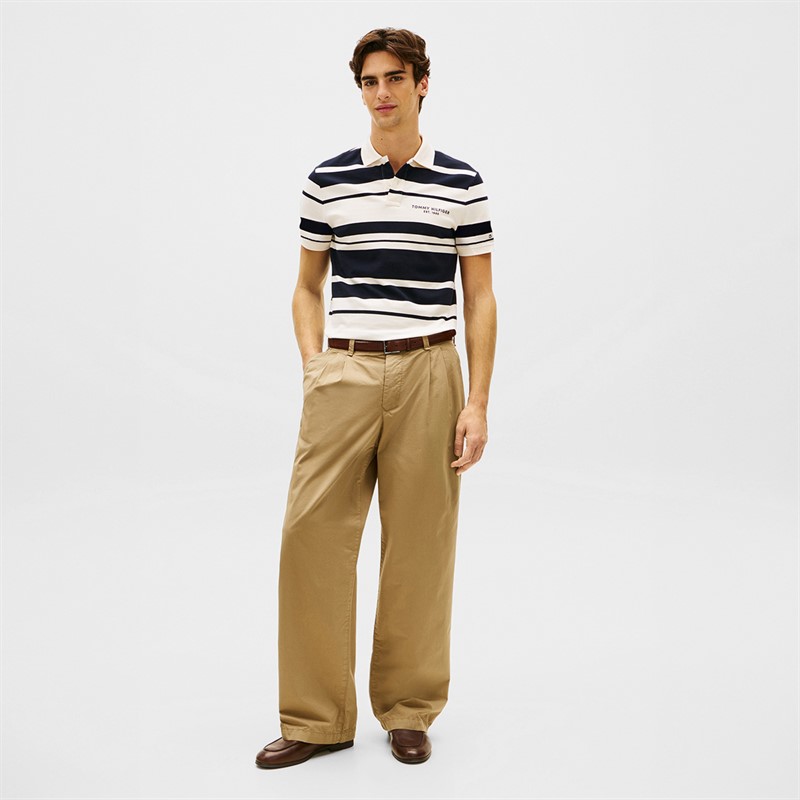 Tommy Hilfiger Mens Pique Multi Stripe Polo Shirt Ivory Petal/Desert Sky