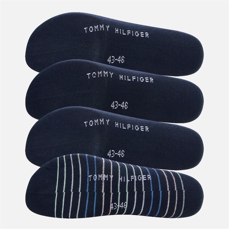Tommy Hilfiger Mens Check Stripe Four Pack Crew Socks Navy