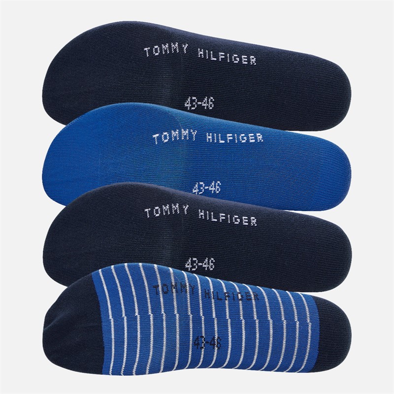 Tommy Hilfiger Mens Check Stripe Four Pack Crew Socks Blue