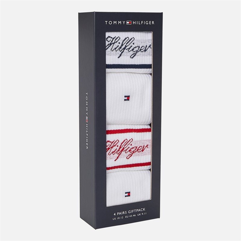 Tommy Hilfiger Mens Four Pack Gift Box Crew Socks White