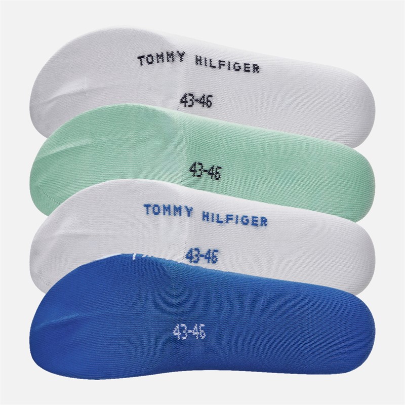 Tommy Hilfiger Mens Logo Stripe Four Pack Trainer Socks Green/Blue