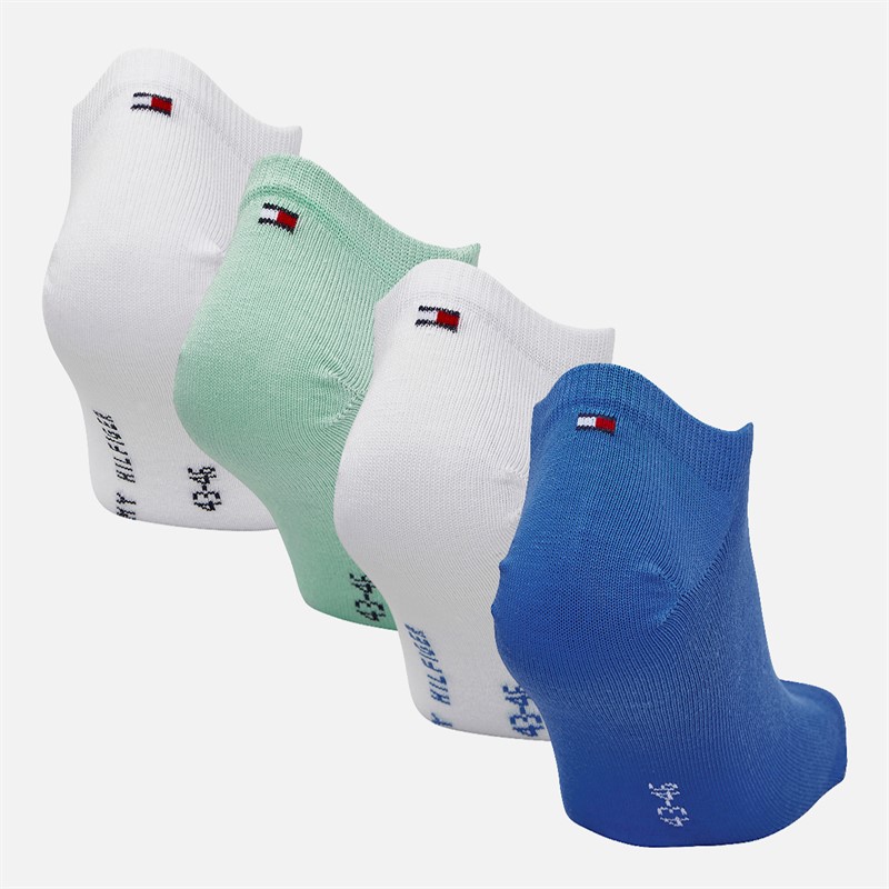 Tommy Hilfiger Mens Logo Stripe Four Pack Trainer Socks Green/Blue
