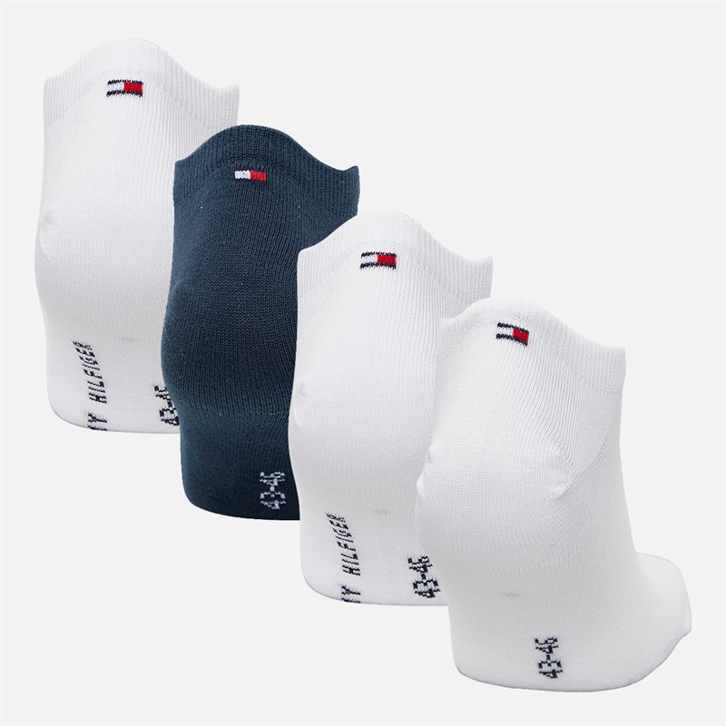 Tommy Hilfiger Mens Logo Stripe Four Pack Trainer Socks White/Navy