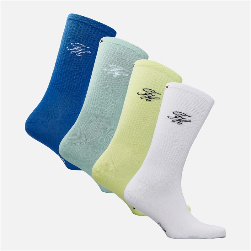 Tommy Hilfiger Mens Monogram Four Pack Gift Box Crew Socks Multi