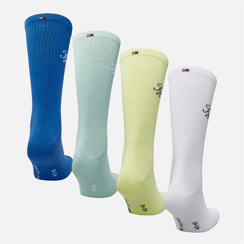 Tommy Hilfiger Mens Monogram Four Pack Gift Box Crew Socks Multi