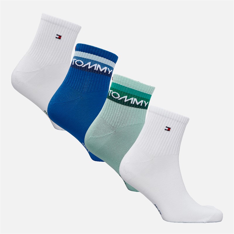 Tommy Hilfiger Mens Four Pack Quarter Socks Blue/Green