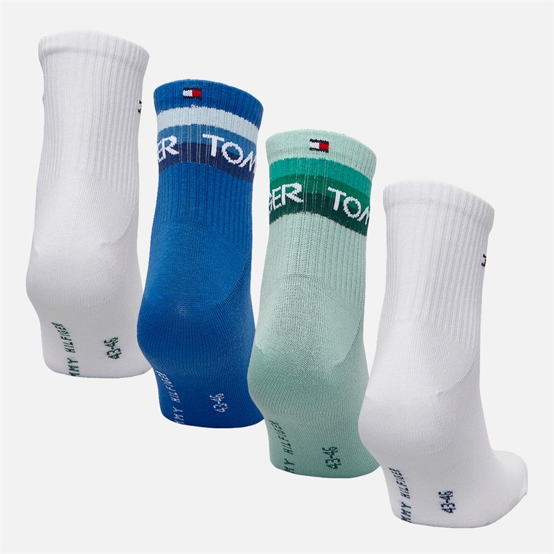 Tommy Hilfiger Mens Four Pack Quarter Socks Blue/Green