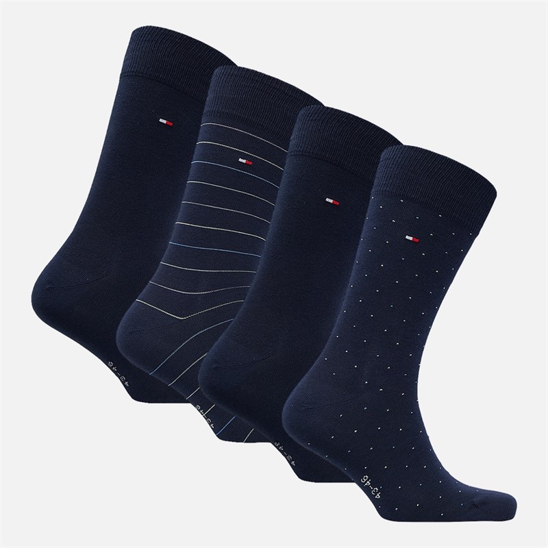 Tommy Hilfiger Mens Four Pack Gift Box Crew Socks Navy