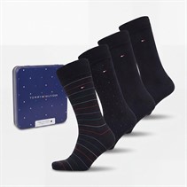 Tommy Hilfiger Mens Four Pack Gift Box Crew Socks Black