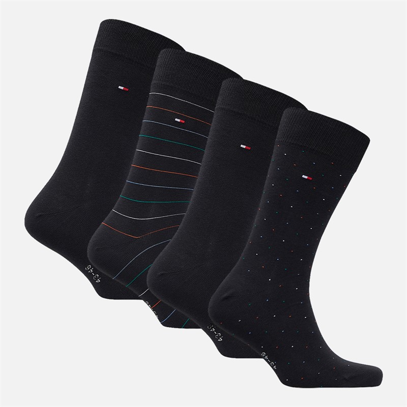 Tommy Hilfiger Mens Four Pack Gift Box Crew Socks Black