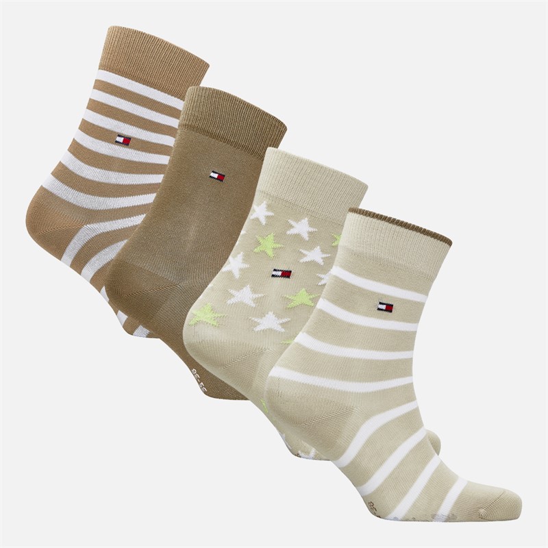 Tommy Hilfiger Kids Breton Stripe Star Four Pack Crew Socks Black/Sand