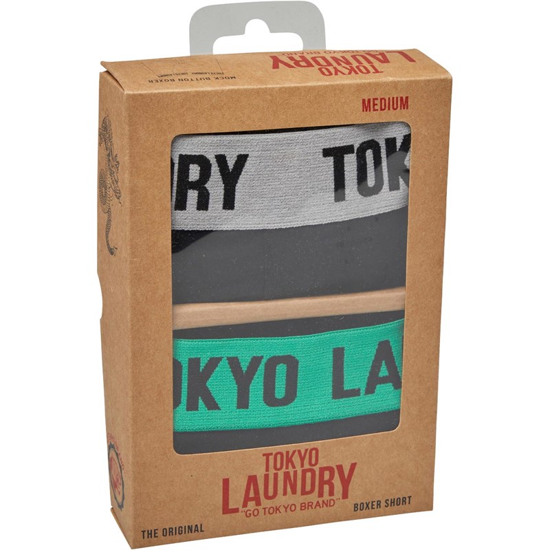 Tokyo Laundry Mens Nelson 2 Two Pack Boxers Light Grey Marl/Bright Green