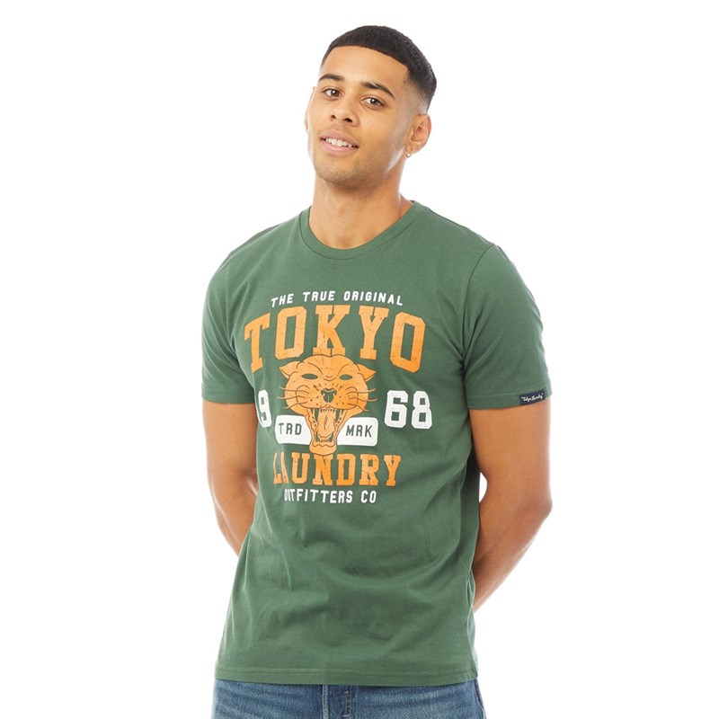 Tokyo Laundry Mens Catwild T-Shirt Dark Green