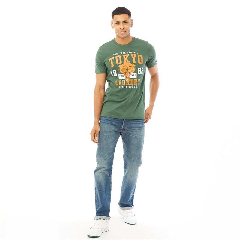 Tokyo Laundry Mens Catwild T-Shirt Dark Green