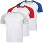 Tokyo Laundry Mens Dunswell Three Pack Raglan T-Shirts Barbados Cherry/Sodalite Blue/Light Grey Marl