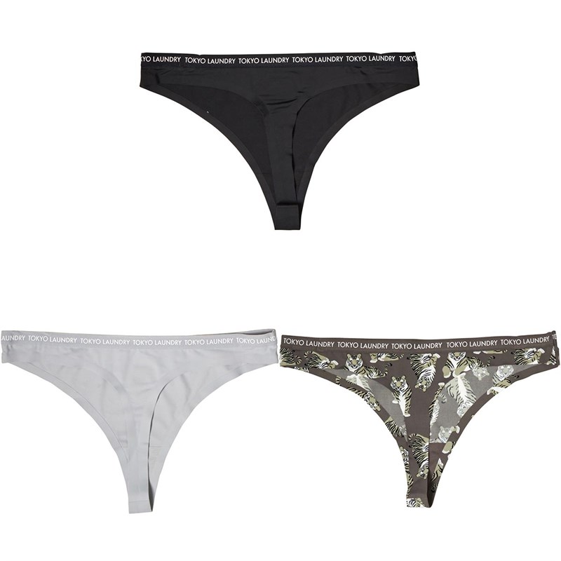 Tokyo Laundry Womens Orlando Three Pack Microfibre Thongs Jet Black/Northern Droplet