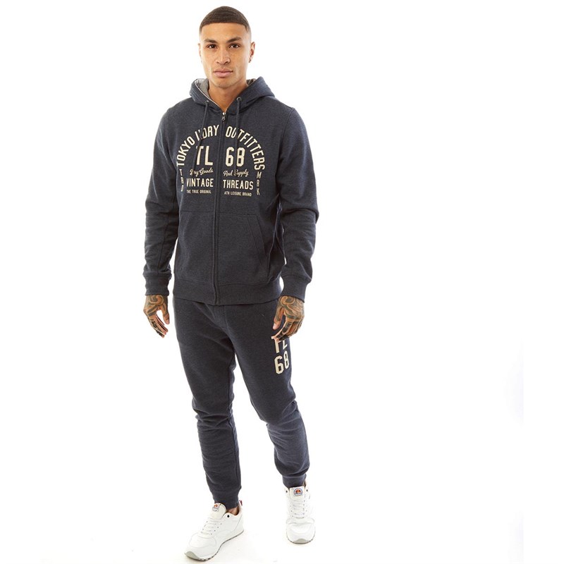Tokyo Laundry Mens Fairwell Zip Through Hoodie Navy Marl