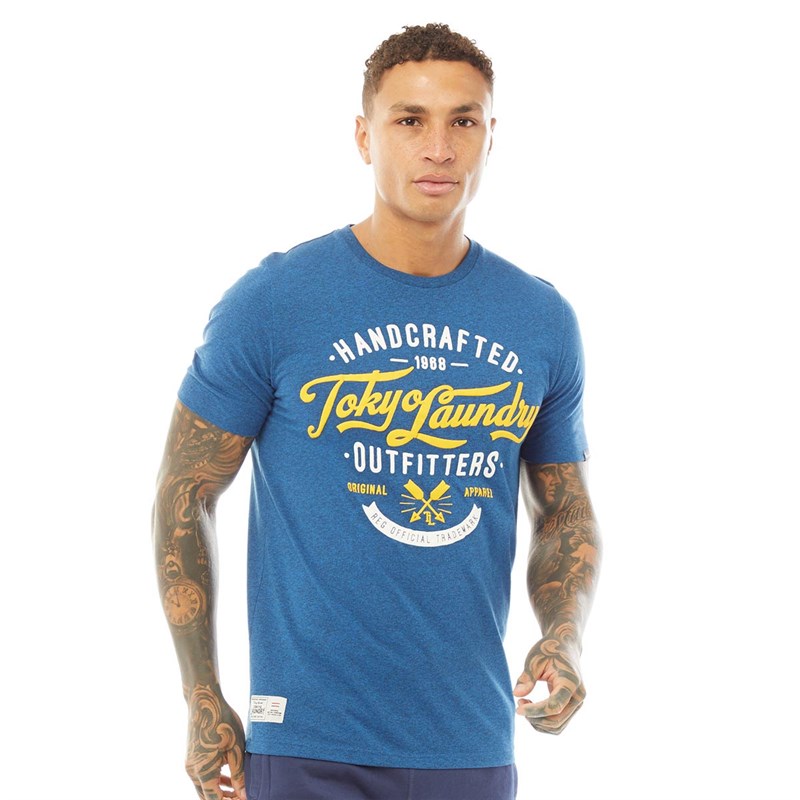 Tokyo Laundry Mens Raiser T-Shirt Blue Black Grindle