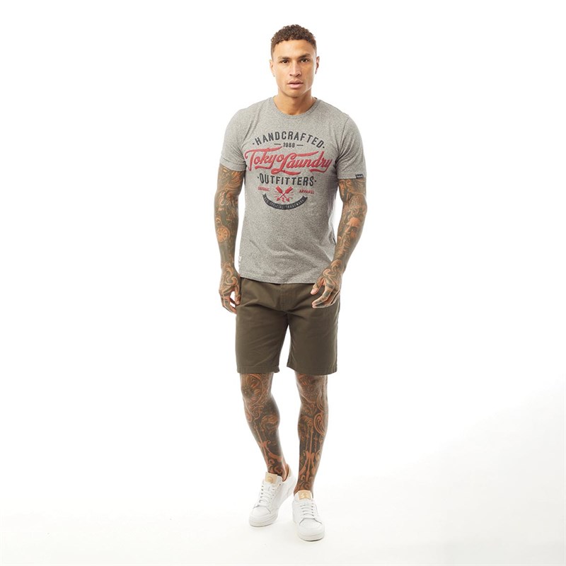 Tokyo Laundry Mens Raiser T-Shirt Light Grey Grindle