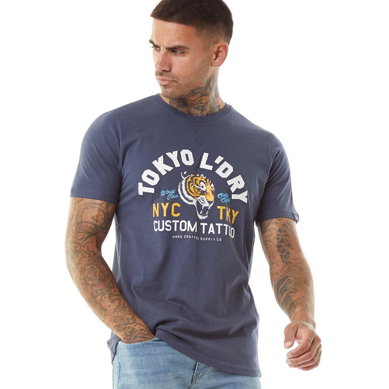 Tokyo Laundry Heren Tattoo Tiger T-shirts Indigo