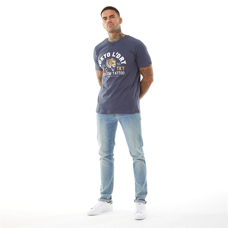 Tokyo Laundry Heren Tattoo Tiger T-shirts Indigo