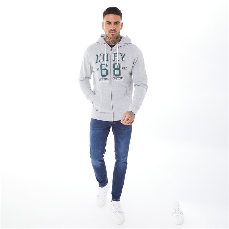 Tokyo Laundry Mens Heroic Full Zip Hoodie Light Grey Marl