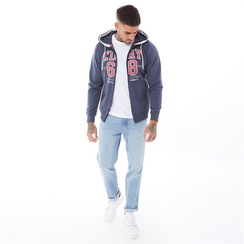 Tokyo Laundry Mens Heroic Full Zip Hoodie Navy Marl