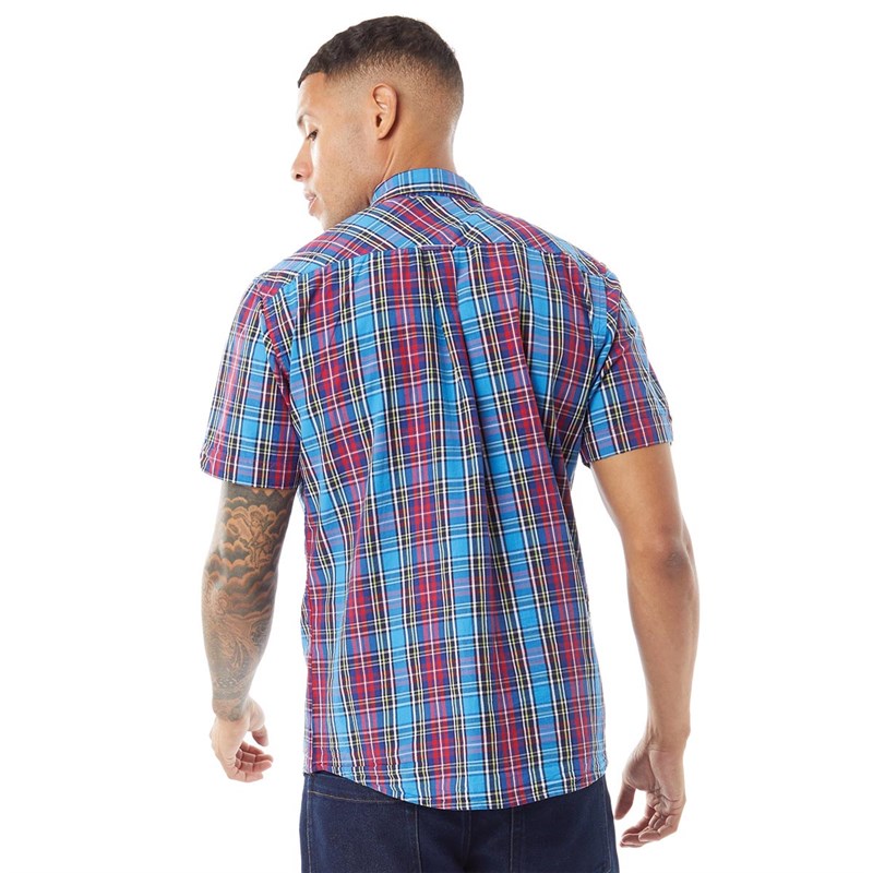 Tokyo Laundry Mens Baltra Short Sleeve Shirt Blue/Red Check