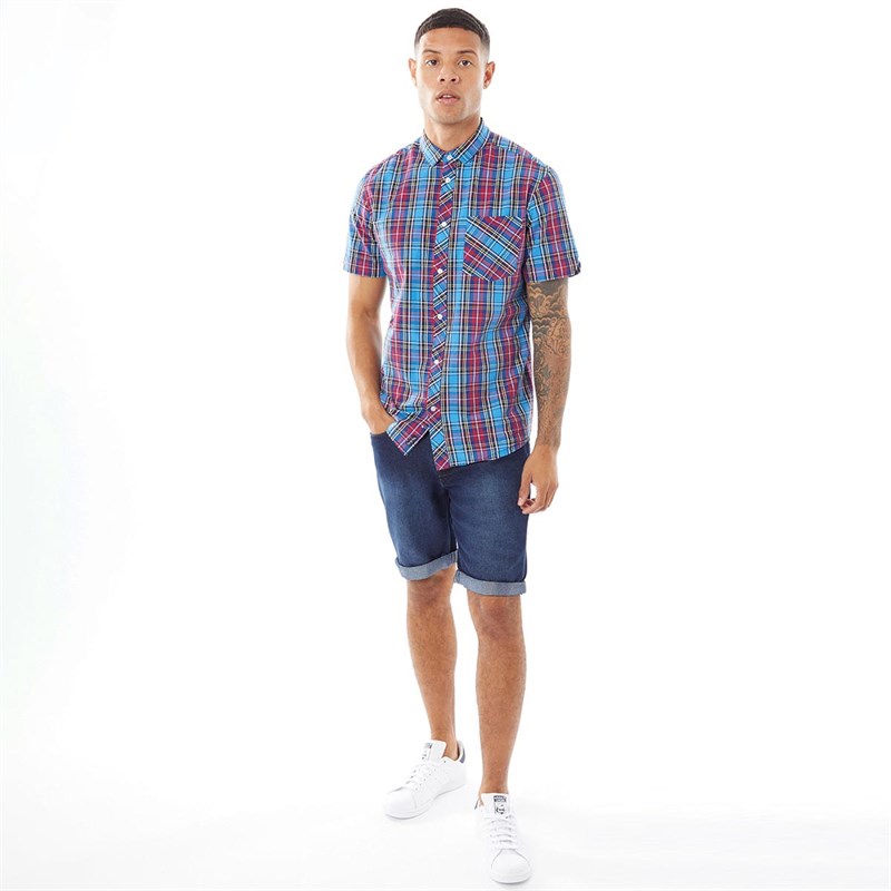 Tokyo Laundry Mens Baltra Short Sleeve Shirt Blue/Red Check