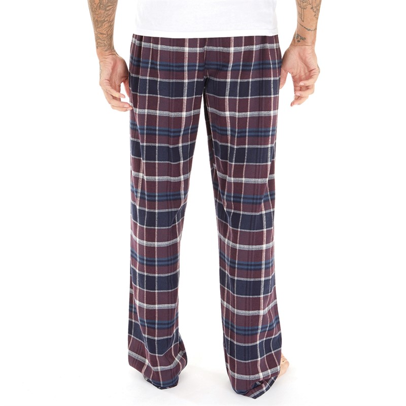 Tokyo Laundry Mens Leslie Checked Flannel Cotton Lounge Pants Burgundy/Navy