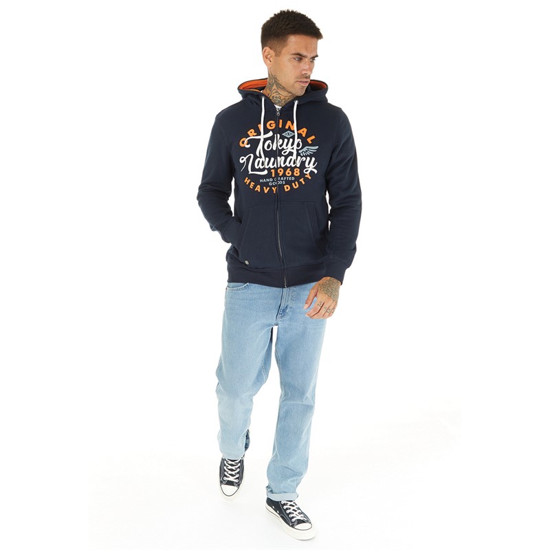 Tokyo Laundry Mens Prevail Full Zip Hoodie Navy