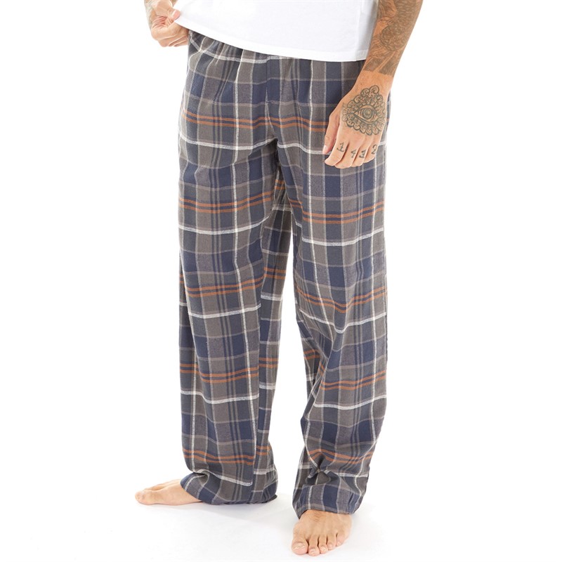 Tokyo Laundry Mens Leslie Checked Flannel Cotton Lounge Pants Grey/Navy