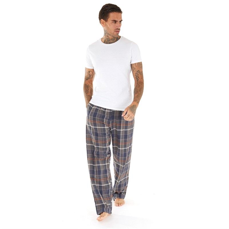 Tokyo Laundry Mens Leslie Checked Flannel Cotton Lounge Pants Grey/Navy