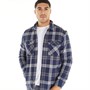 Tokyo Laundry Mens San Juan Sherpa Lined Cotton Flannel Checked Overshirt Navy