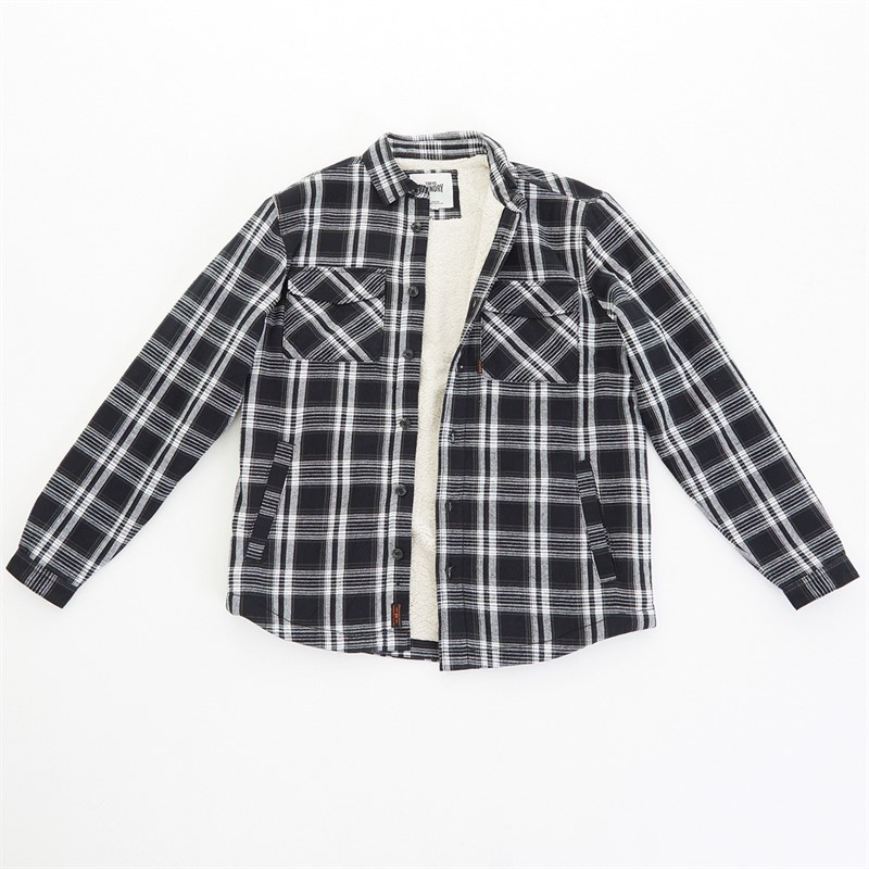 Tokyo Laundry Mens Tornio Sherpa Lined Cotton Flannel Checked Overshirt Black