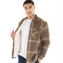Tokyo Laundry Mens San Juan Sherpa Lined Cotton Flannel Checked Overshirt Coffee