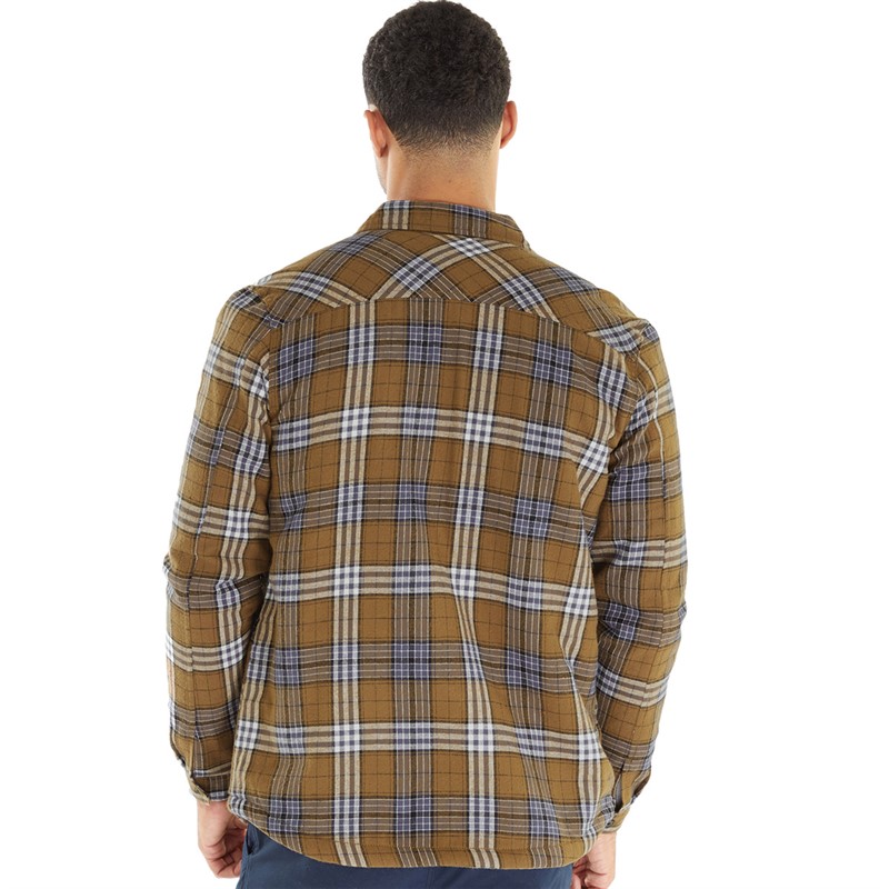Tokyo Laundry Mens San Juan Sherpa Lined Cotton Flannel Checked Overshirt Coffee
