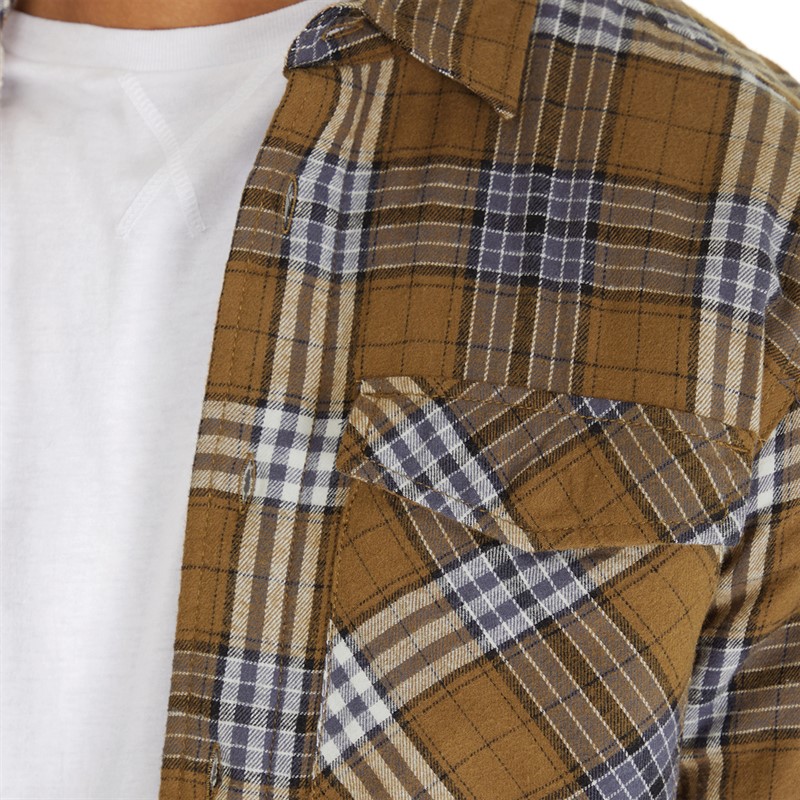 Tokyo Laundry Mens San Juan Sherpa Lined Cotton Flannel Checked Overshirt Coffee