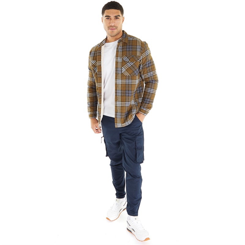 Tokyo Laundry Mens San Juan Sherpa Lined Cotton Flannel Checked Overshirt Coffee