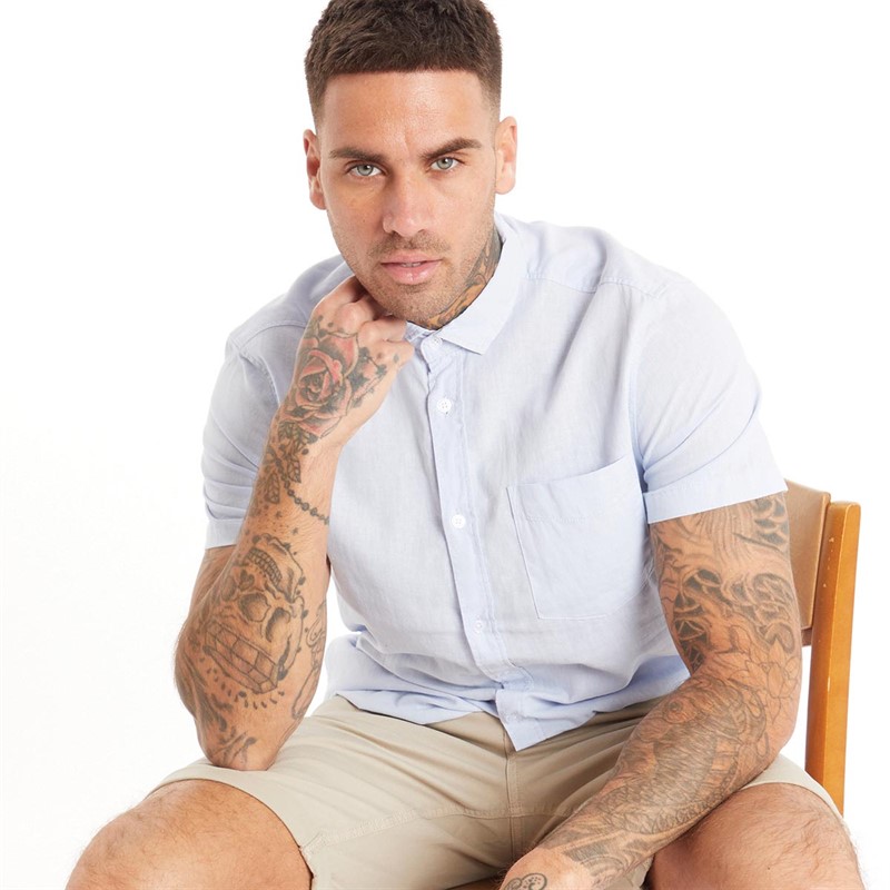 Tokyo Laundry Mens Bertrand Short Sleeve Shirt Soft Blue