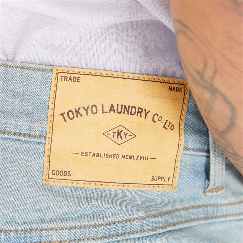 Tokyo Laundry Mens Josep Denim Shorts Light Blue Wash