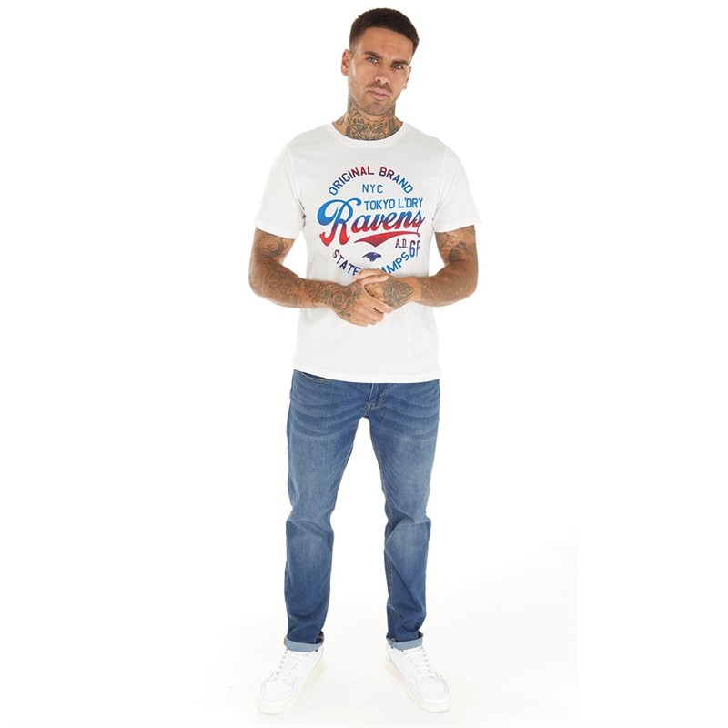 Tokyo Laundry Mens Ravens T-Shirt Snow White