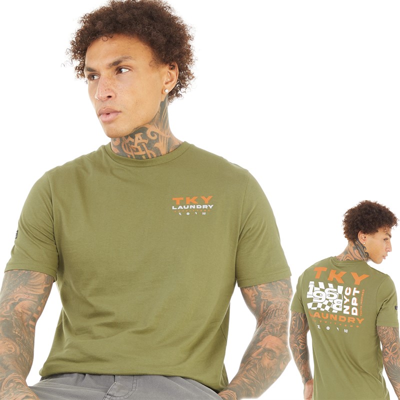 Tokyo Laundry Mens Checkmate T-Shirt Olive