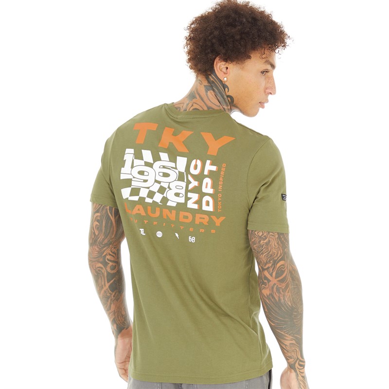 Tokyo Laundry Mens Checkmate T-Shirt Olive