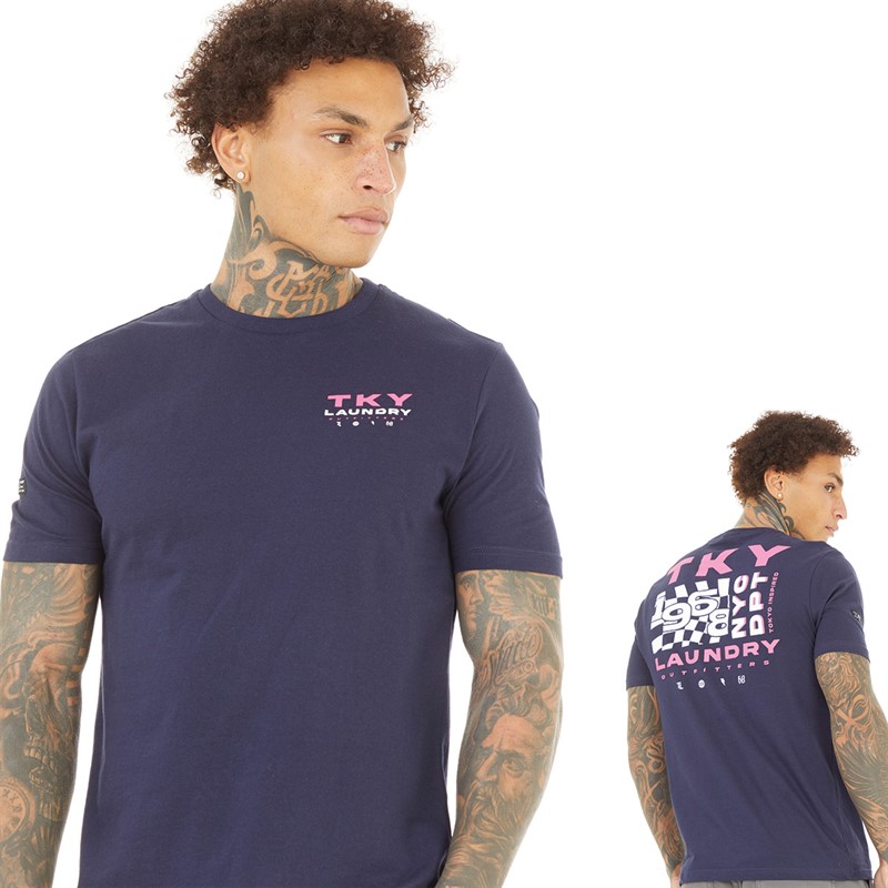 Tokyo Laundry Mens Checkmate T-Shirt Navy