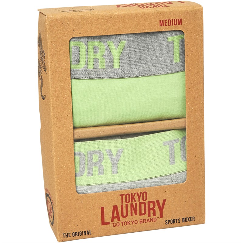 Tokyo Laundry Mens Budworth Two Pack Boxers Light Grey/Green