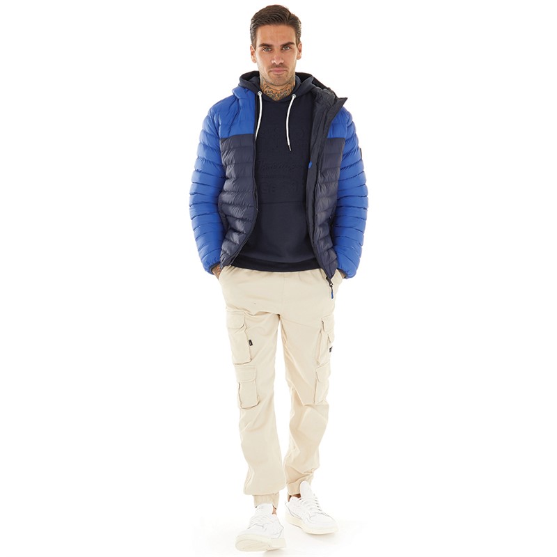 Tokyo Laundry Mens Virgo Colour Block Quilted Puffer Jacket Blue