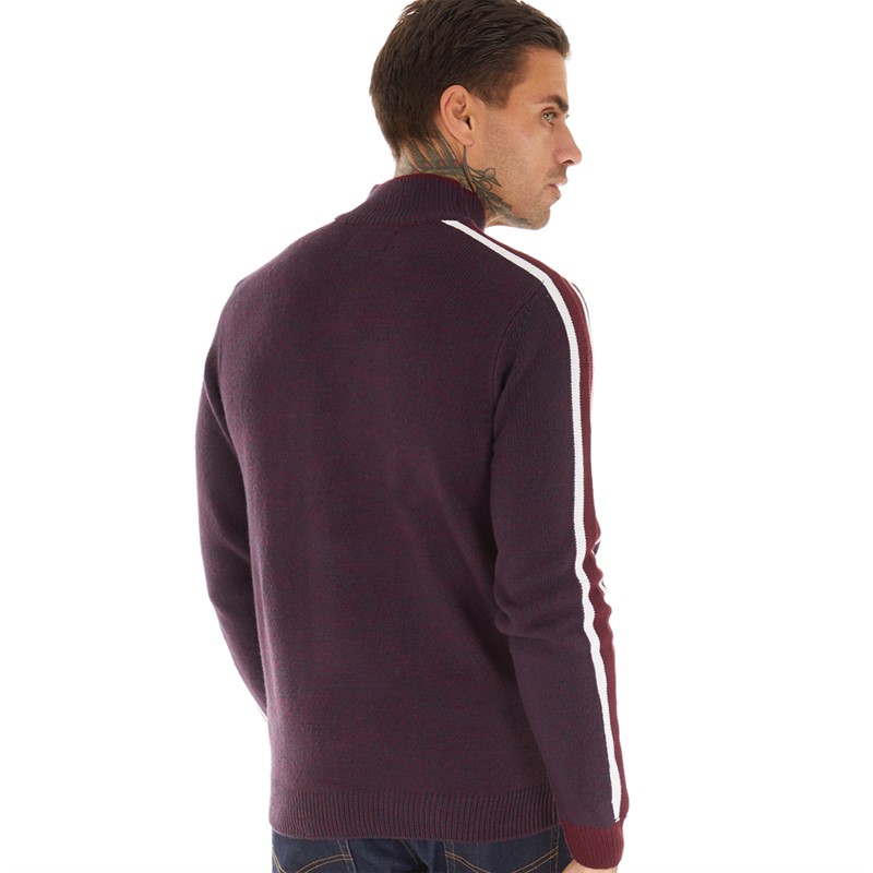 Tokyo Laundry Mens Tindle Quarter Zip Funnel Neck Knitted Jumper Sky Captain and Port Royal Twist